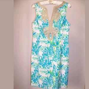 Lilly Pulitzer Gold Embellished Lighthouse Dress